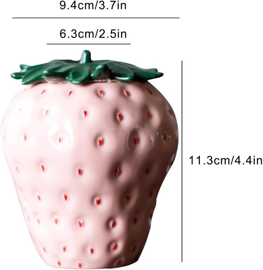 Strawberry Shaped Jar with Lid, Strawberry Shaped Canister, Ceramic Strawberry Cookie Jar, Kitchen Spices Storage Porcelain Jar Candy Can (Pink) - Image 2