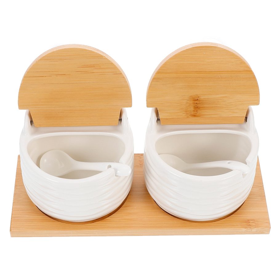 1 Set Ceramic Kitchen Condiment Pots Spice Jars Pepper Containers