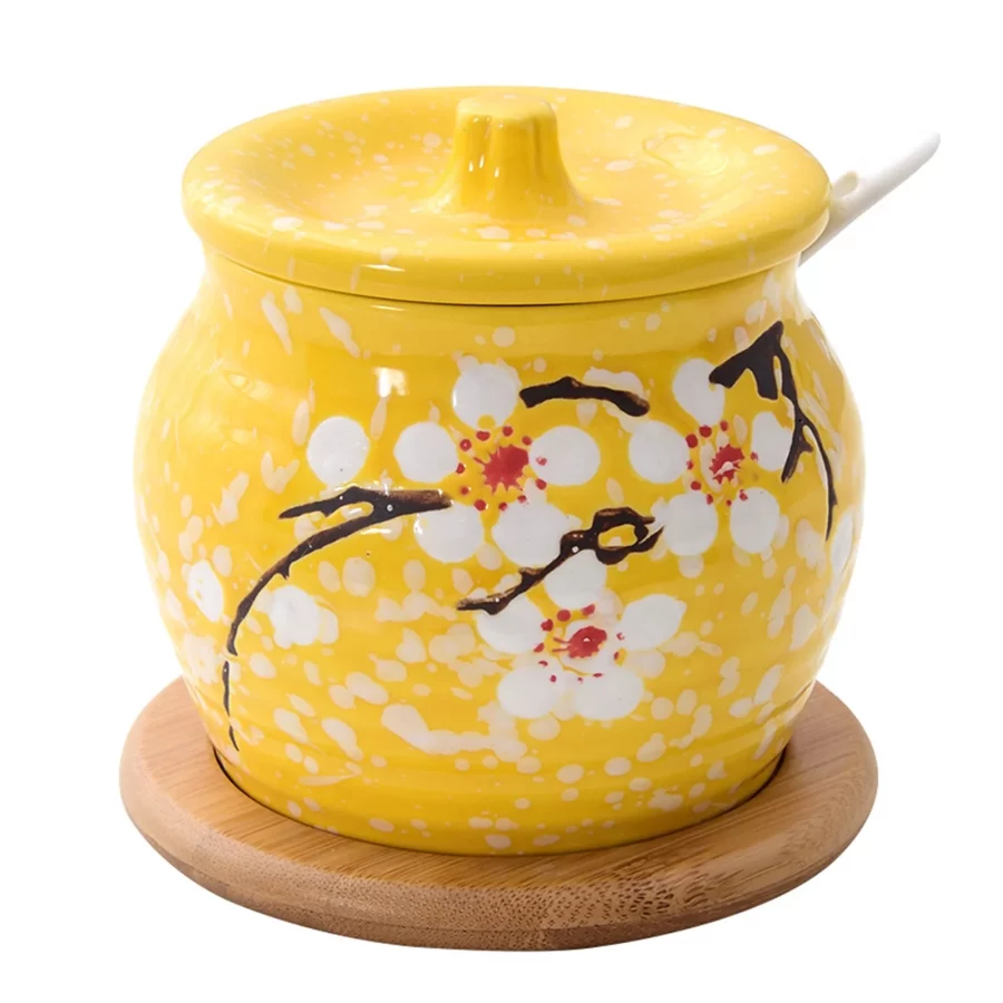 Ceramic Spice Jars, Ceramic Seasoning Container, Kitchen Spice Jar, Sugar Bowl Porcelain with Lid and Spoon,  Condiment Containers Seasoning Box for Home Kitchen Coffee Bar