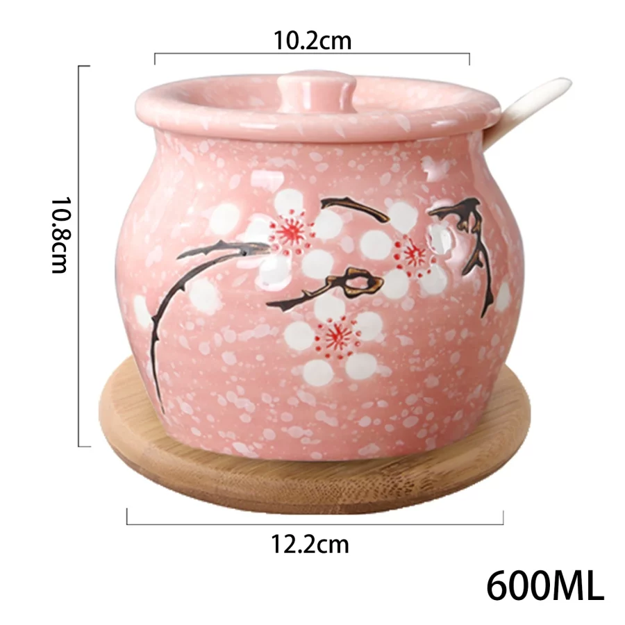 Ceramic Spice Jars, Ceramic Seasoning Container, Kitchen Spice Jar, Sugar Bowl Porcelain with Lid and Spoon,  Condiment Containers Seasoning Box for Home Kitchen Coffee Bar - Image 2