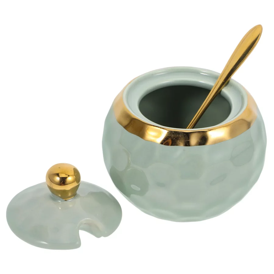 Ceramic Seasoning Jar Cookie Spices Jars Sugar Container with Lid Green