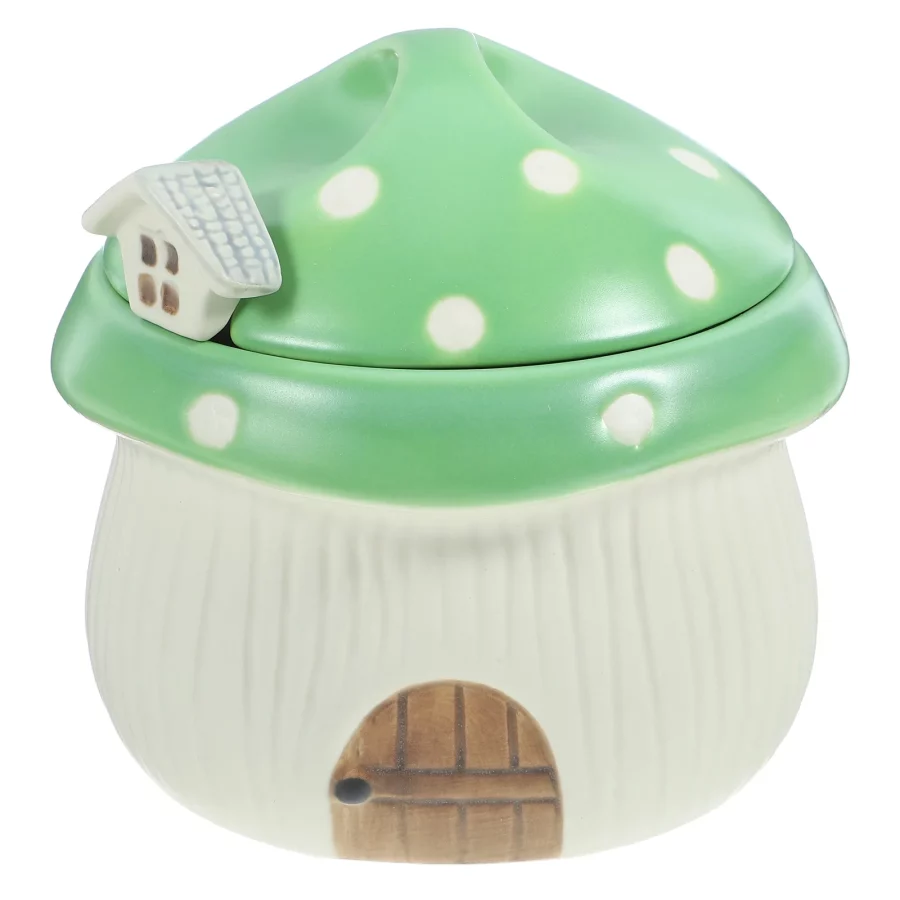 Mushroom House Shaped Ceramic Jar for Spice Countertop Salt Jar Kitchen Seasoning Jar Canister