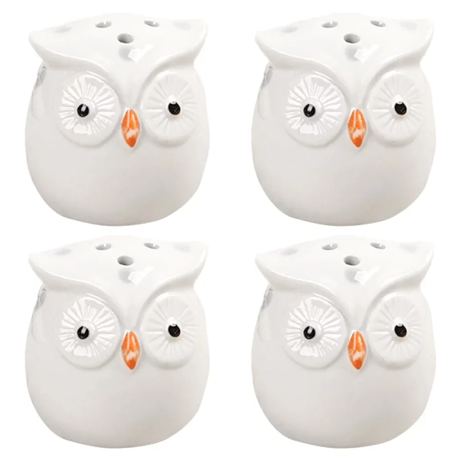 4 Pcs Ceramic Seasoning Pot Owl Shaped Spice Jars Storage Jars Seasoning Box for Kitchen (White)