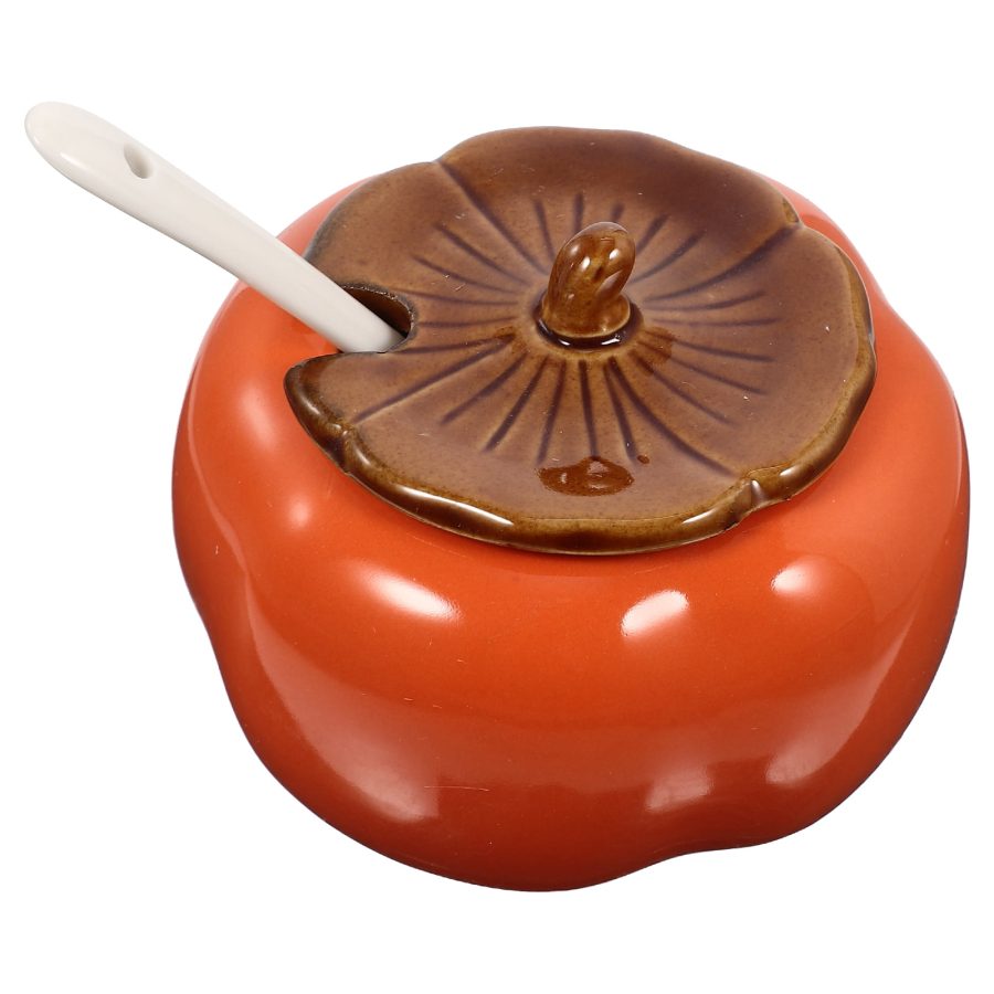 1 Set Ceramic Persimmon Shaped Seasoning Jar for Spice Sauce and Pepper Condiment