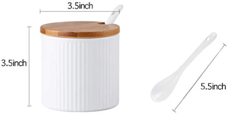 Ceramic Embossed Stripe Sugar Bowl Spice Jar Storage Seasoning Pot with Lid Spoon - Image 2