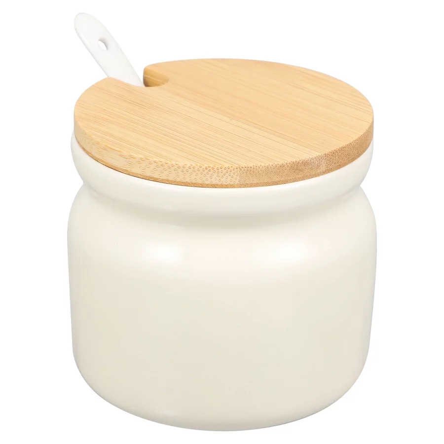 Ceramic Seasoning Jar Household Condiment Container Spices Grease White Ceramics Bamboo