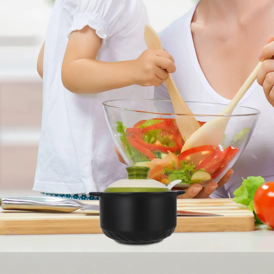 Seasoning Jar Ceramic Pot Storage Flatware Container with Lid Spice Holder Kitchen - Image 2