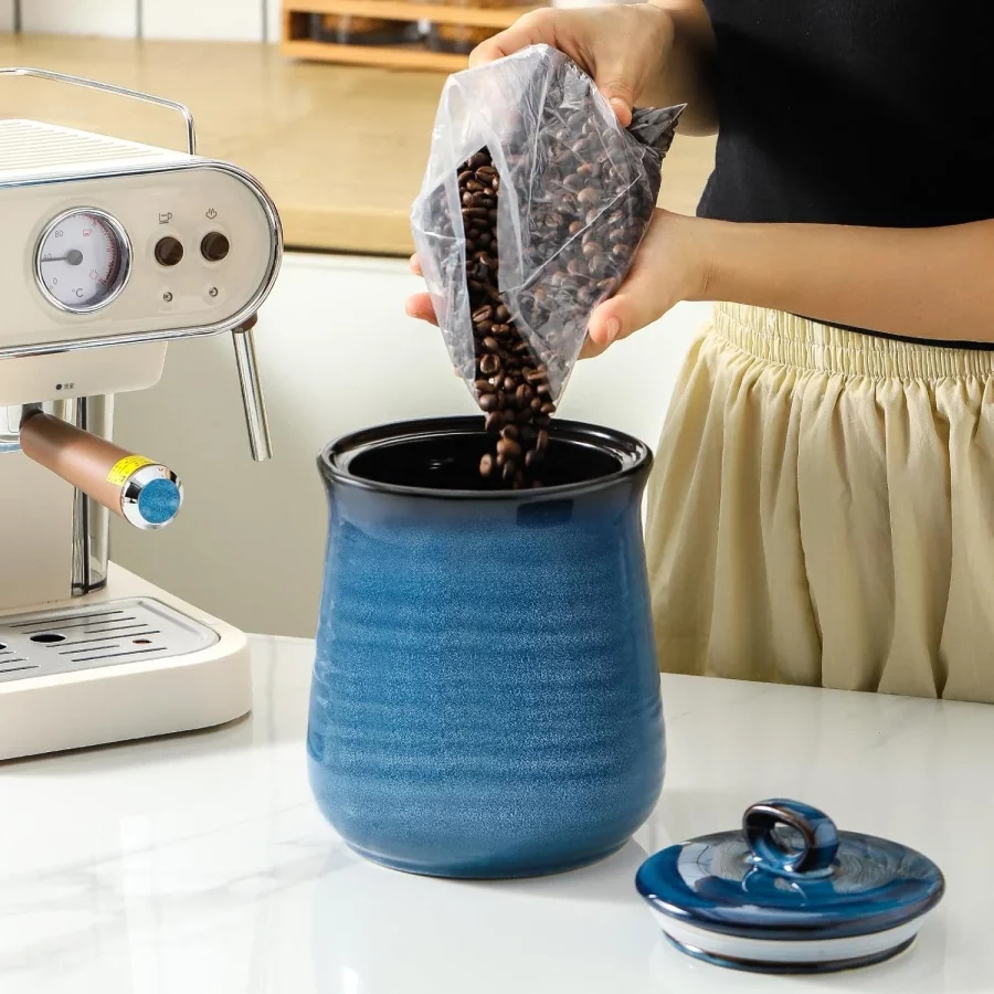 Kitchen Canister, 88 OZ Ceramic Coffee Container Cookie Jar with Airtight Lid for Countertop, Large Food Storage Jar for Serving Sugar,Flour,Spice,Salt,Candy,Treat,Snack,Dog Cat food (Blue) - Image 2