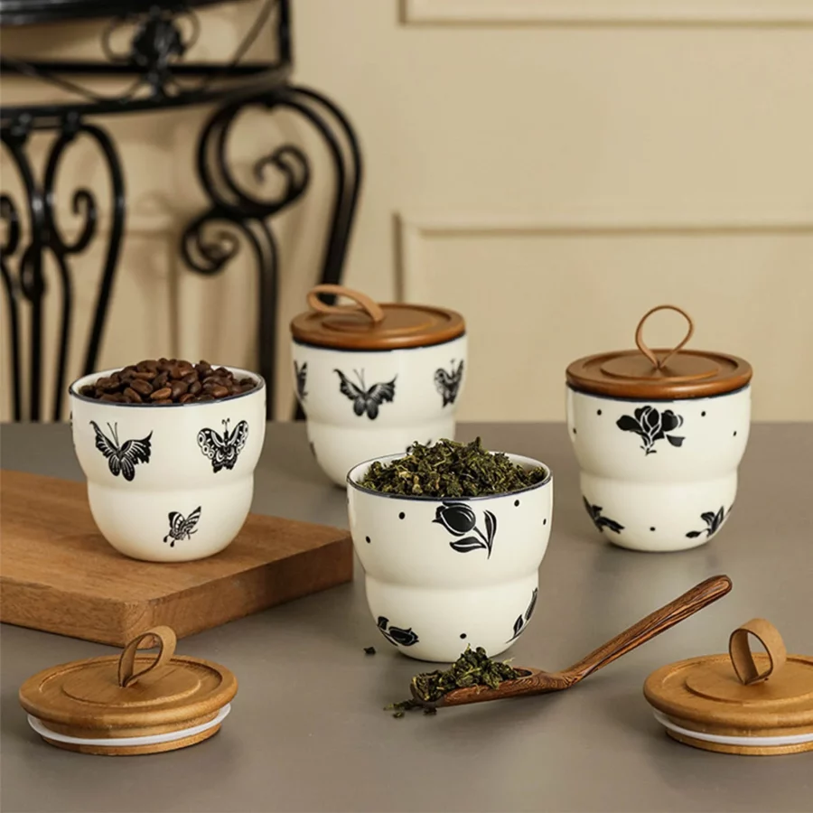 Ceramic jar, ceramic spice jar, storage jar with airtight lid, 300ml coffee jar, ceramic sugar bowl, salt container, for storing coffee beans, tea, sugar, spices - Image 2