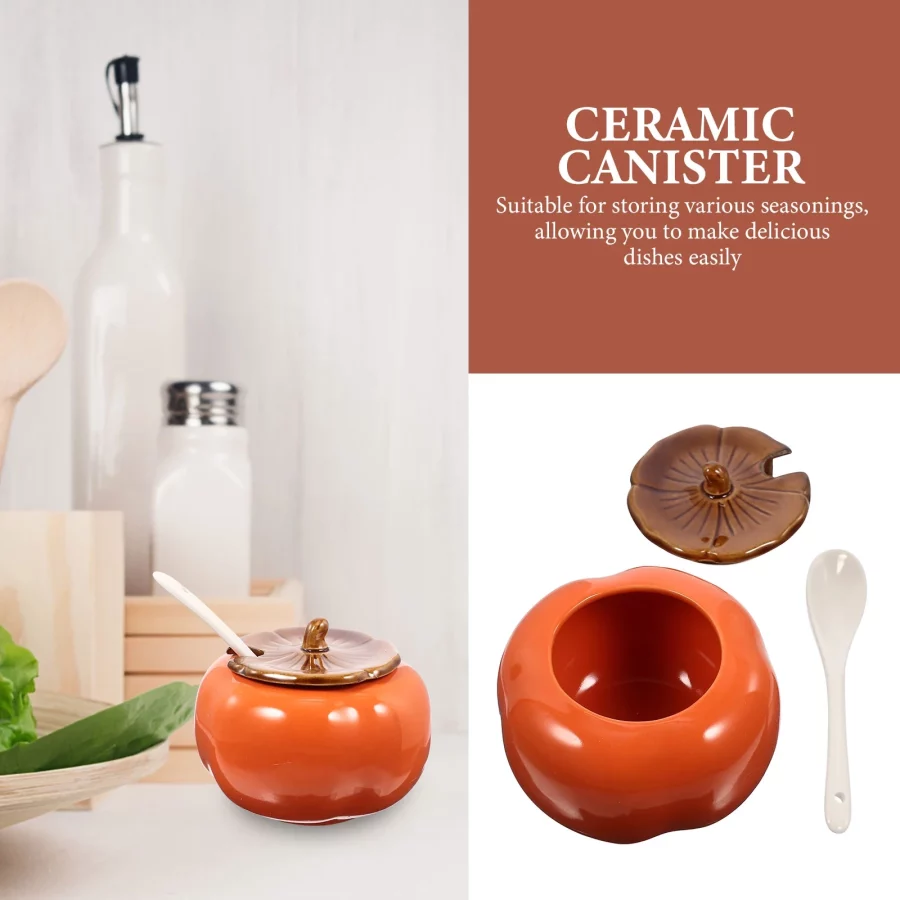 1 Set Ceramic Persimmon Shaped Seasoning Jar for Spice Sauce and Pepper Condiment - Image 2