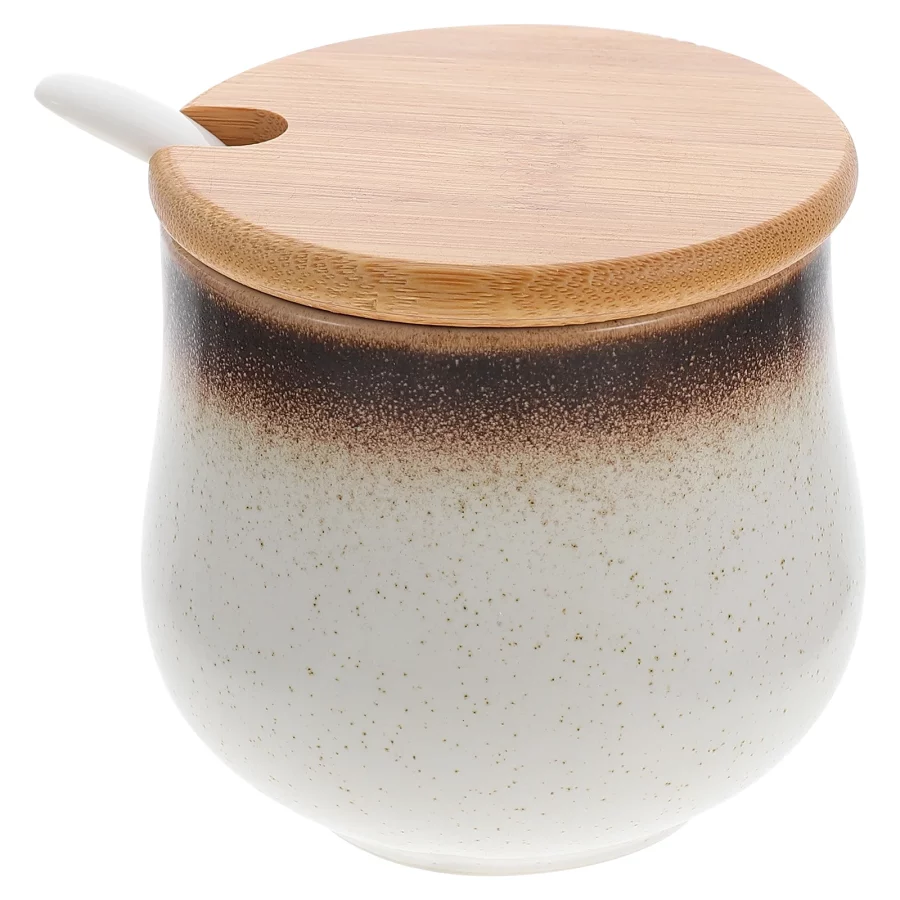 1 Set Ceramic Spice Jar Household Condiment Pot Seasoning Jar with Spoon